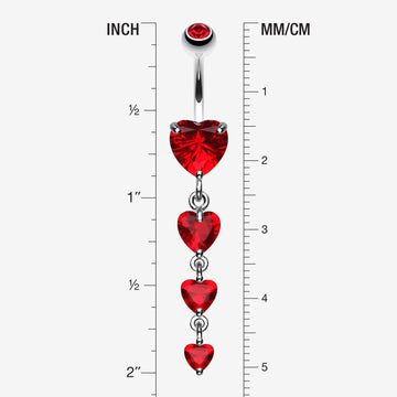 Detail View 1 of Brilliant Heart Cascade Belly Ring-Red